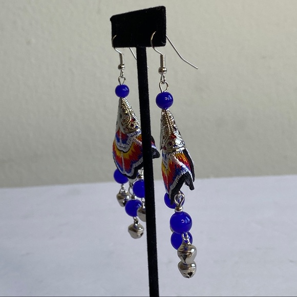Woven tribal earrings with bells - Picture 4 of 7